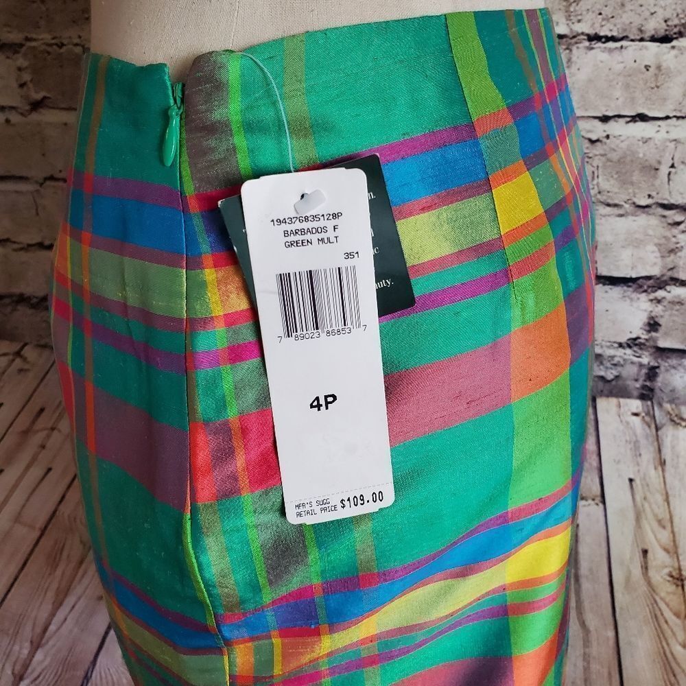 New Lauren Ralph Lauren Short Silk Madras Pencil Skirt - Picture 5 of 7